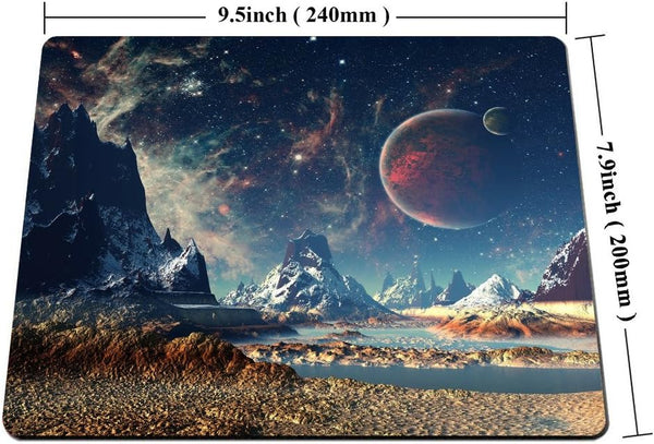 Smooffly Gaming Mouse Pad Custom, Planet with Earth Moon and Mountains (9.5 x 7.9 Inch)