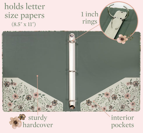 Steel Mill & Co Cute Decorative Hardcover 3 Ring Binder for Letter Size Paper, 1 Inch Round Rings, Binder Organizer for School/Office, Woodland Floral by STEEL MILL AND CO.
