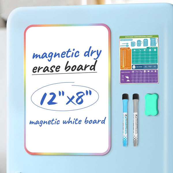 Magnetic Dry Erase Board Sheet for Fridge, 12"x8" Small White Board Organizer with Eraser and Markers