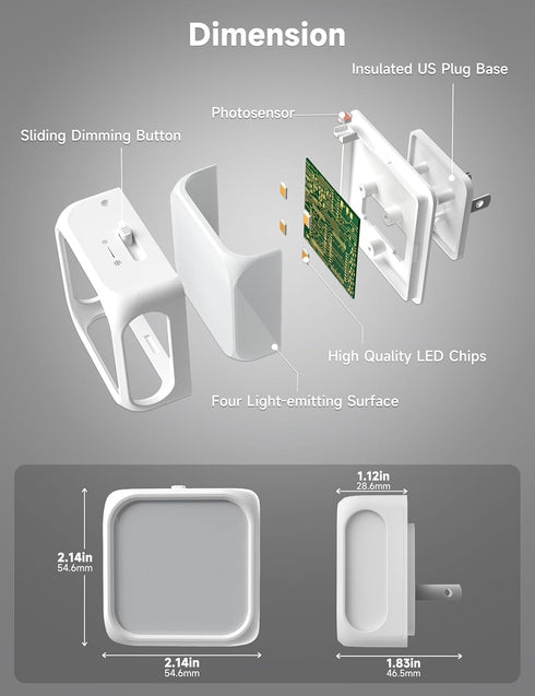 Night Lights Plug into Wall, 2 Pack, Bright Night Light with Dusk to Dawn Sensor, Soft White 3000K