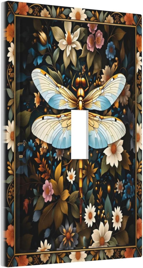 HTSAHKV 3 5 Inch Dragonfly Flower Wall Plate Light Switch Cover Single Gang Outlet Faceplate Print Plate Cover X