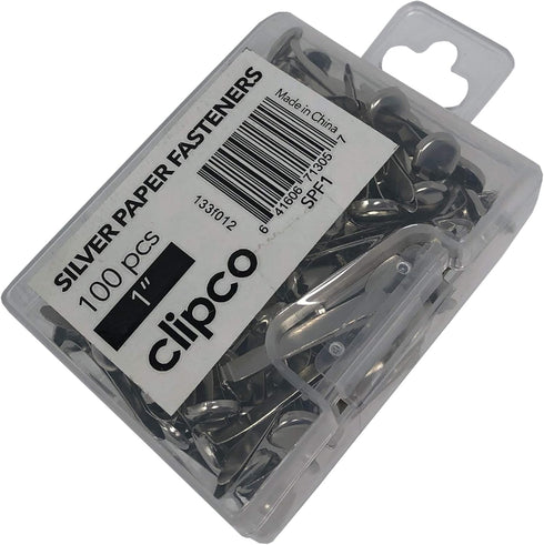 Large Silver Nickel Plated Paper Fasteners - Clipco 1-Inch (100-Pack)