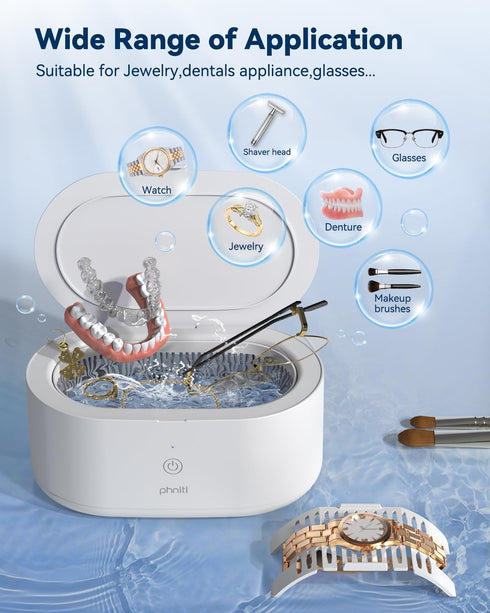 Phniti 20OZ Ultrasonic Jewelry Cleaner for Silver Rings, Necklaces, Eyeglasses, Deep Cleaning Machine for Dental