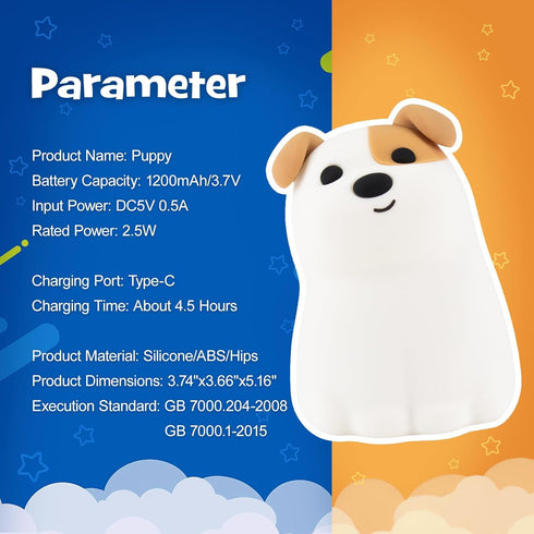 3 Squishy Puppy Night Light with RGB Mode Brightness Adjustable Nursery Breastfeeding Nightlight Cute Novelty Smile Dog