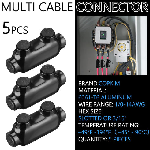 5 Pcs Insulated Wire Connectors - Black Splice Connector, Multi Cable Connector with Oxide Inhibitor