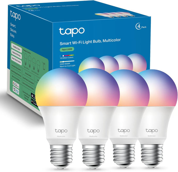 TP-Link Tapo Smart Light Bulbs, 16M Colors RGBW, Dimmable, Compatible with Alexa and Google Home, A19, 800LM, 4-Pack
