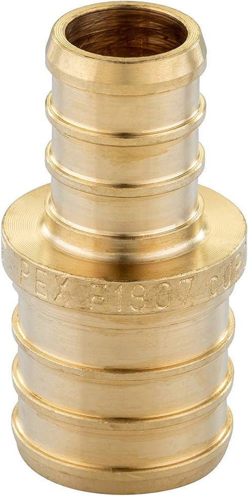 EFIELD Barb Crimp Pex 1/2 Inch x 3/4 Inch Reducing Coupling Brass Fitting, Pack of 10 (PEX1807012)