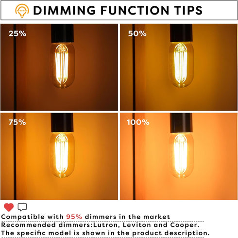 Amber Light Bulb,Dimmable Tubular led Bulb, T45 edison LED Bulbs, 60W Equivalent, 6W 500lm, 2200K Warm White, LED Filament Bulbs with 80+ CRI, Pack of 2 by Sphoon