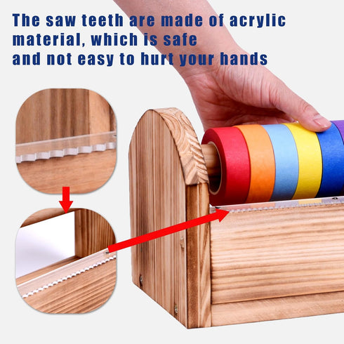 Wood Craft Masking Tape Dispenser for Kids, Multi Roll Tape Holder and Cutter for Gift Wrapping
