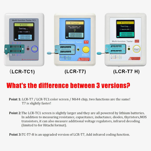 Transistor Meter, Aideepen LCR-TC1 Multi-Function Tester with 1.8" Full Color Display for Diode, Triode, Capacitor,