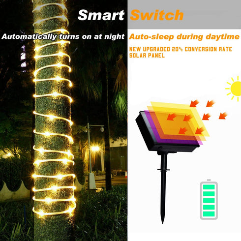 Solar Rope Light, Waterproof IP65, 39FT 100LEDs Outdoor LED Lights for Party, Garden, Yard, Home, Wedding, Christmas