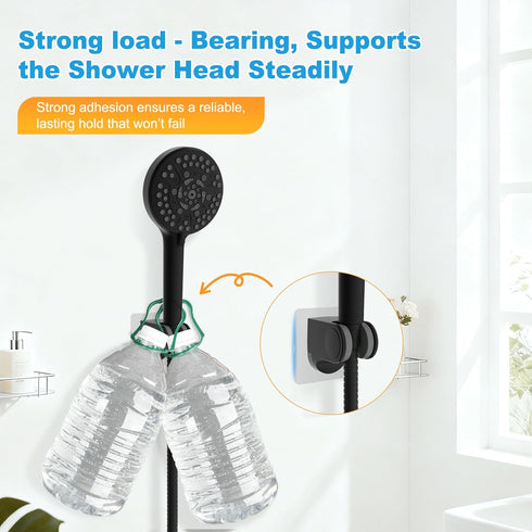 Matte Black Adjustable Shower Head Holder - No Drill, Waterproof, Strong Adhesive