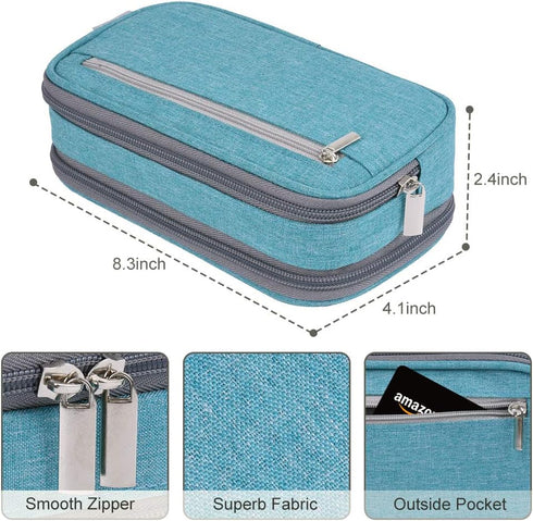 YONZONE Big Capacity Pencil Case - Large Pouch with 3 Multi Compartments for Office Stationery Organizer, Light Blue