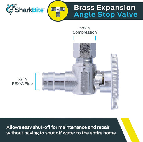 SharkBite 1/2 Inch (3/8 Inch OD) Expansion Angle Stop Valve Connector for PEX-A Pipe, Brass Plumbing Fittings, Stop Valve for PEX-A Tubing, UAB23058LFA by SharkBite