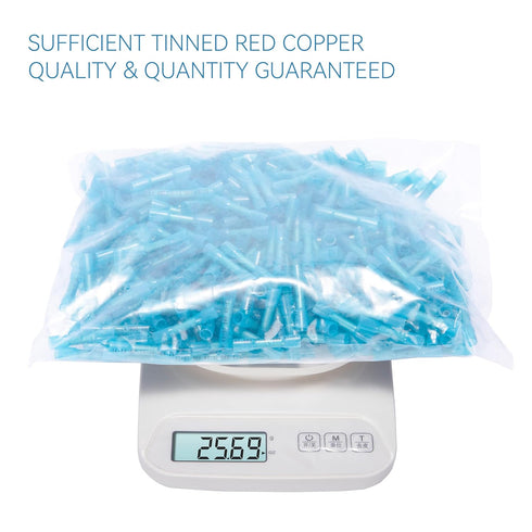 HKS 500 PCS Heat Shrink Butt Connector Blue 16-14 AWG - Tinned Red Copper Electrical Connectors for Automotive Marine