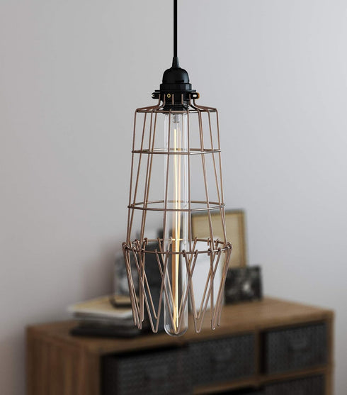 Bronze Long Metal Wire Light Cage Guard for Pendant Lamps - Customizable Design