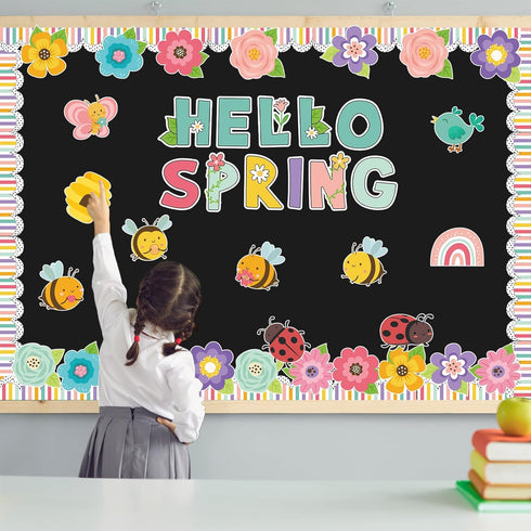 Hello Spring Bulletin Board Flower Cutouts, Floral Decoration for Kindergarten School Spring Party Supplies