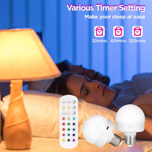 Rechargeable Battery Operated Light Bulb with Remote Control, 2 Packs, 350LM Dimmable LED Bulb, Wireless Puck Light