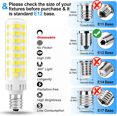 E12 Bulb 100W Dimmable, 6000K, 10W 1000 T6 E12 Bulbs 6 Pack TAIYALOO LED Candelabra Equivalent, Daylight White Lumens