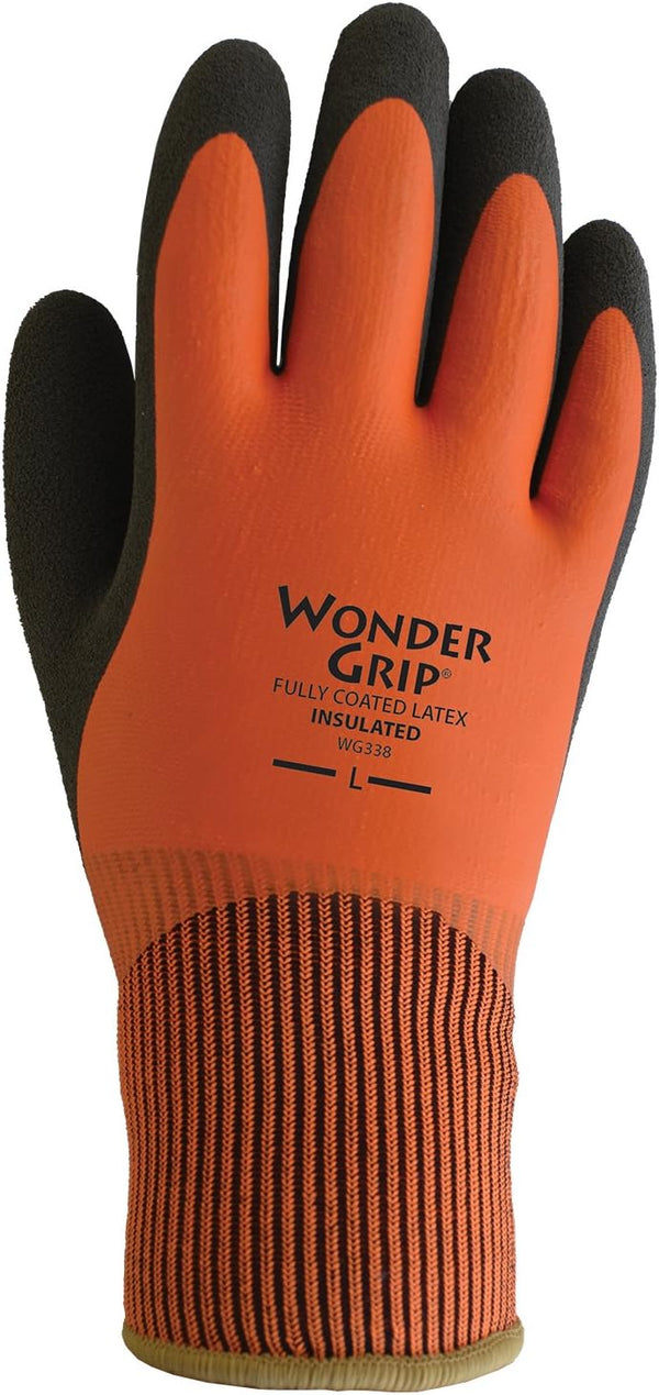 LFS WG338L Insulated Double-Dipped Comfortable Work Gloves - Latex Coated Water Resistance Black Palm, Large (Pack of 1)