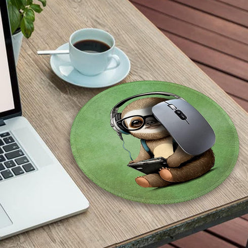 Funny Green Round Mouse Pad, Cute Sloth Computer Mousepad with Stitched Edge, Office Supplies Gift
