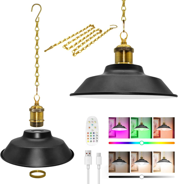 Puanticn Portable Battery Operated Pendant Light, 100 cm Rechargeable Pendant Lamp with Remote,