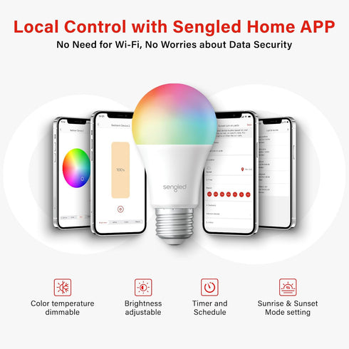 Sengled Bulbs Bulbs, Bulbs 2700K-6500K Dimmable, 60W, (4P Dual Mode Smart Light with Remote & App Control, Color
