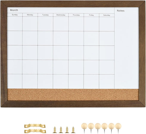 Whiteboard Calendar & Corkboard, 10.5" x 14.5" Combination Dry Erase White Board & Bulletin Board, Rustic BrownFramed Calendar/Cork Combo Board(ZHYL-RB-2737) by TORASO