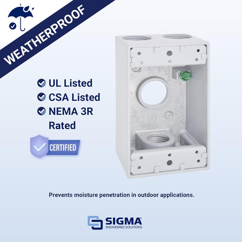 Sigma Electric, White Sigma Engineered Solutions, 14251WH 1/2-Inch 4 Hole 1-Gang Box, No Size by Sigma Electric