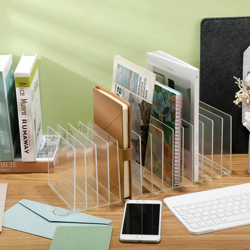 Ctosree Acrylic File Organizer for Desk, Vertical File Holder with 15 Compartments, Desktop Mail Organizer for Home