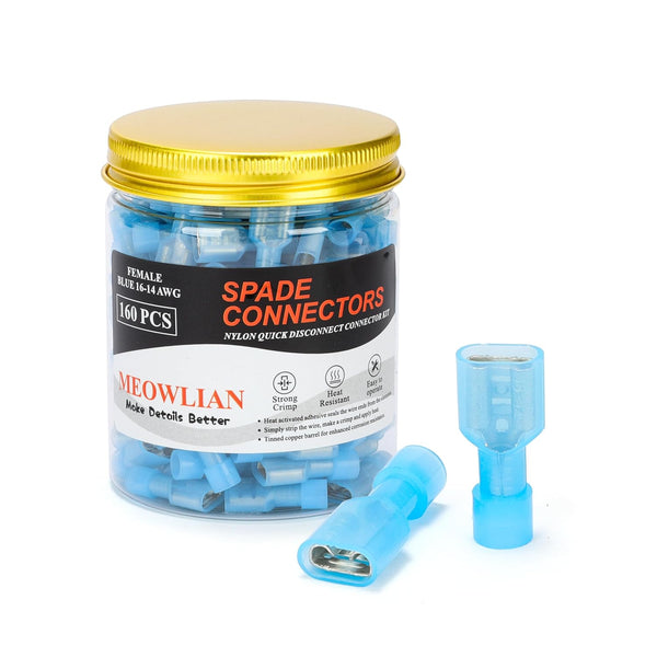 160PCS 16-14 AWG Female Nylon Spade Connector Kit, Quick Disconnect Wire Connectors, Tinned Copper Terminals