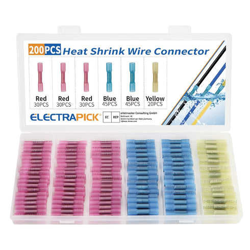 ELECTRAPICK 200Pcs Heat Shrink Butt Connectors, Waterproof Insulated Electrical Terminals Kit