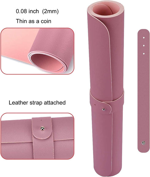 Dual Sided PU Leather Desk Pad, Non-Slip Mouse Pad, Waterproof Writing Mat for Office and Home, Pink+Purple