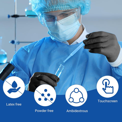 JMU Nitrile Gloves Medium, 200 Count Black Nitrile Exam Gloves, Latex Free & Powder Free