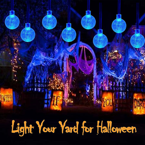 2-Pack 100 64FT 8 Blue LED Crystal Globe Solar Christmas Lights, Outdoor Waterproof Solar String Lights with Lighting