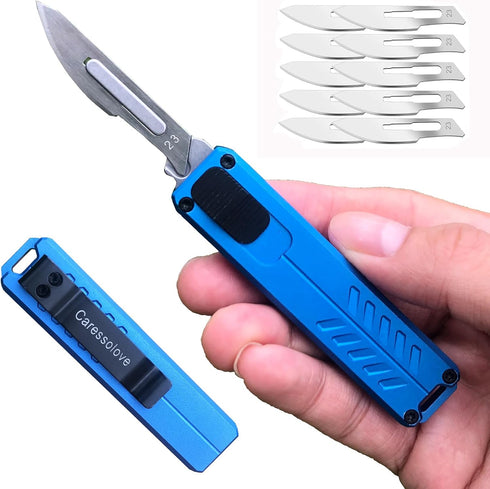 Caressolove Automatic Utility Knife, Safety Black Box Cutter Retractable, EDC Push Button