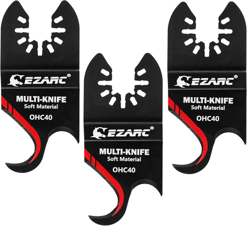 EZARC 3PCS Oscillating Multi Tool Hook Knife Blade, Multitool Saw Blades for Cutting Soft Materials