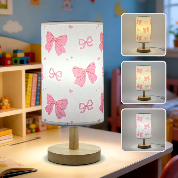 Agrollozi Pink Bow Table Lamp, Girls for Bedroom Bedside Lamp, 3-Way Dimmable Nightstand
