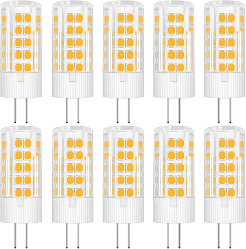 G4 LED Bulbs 110V-130V, 5W Warm White 3000K, Dimmable Bi-Pin Base, Pack of 10 for Under-Cabinet Lighting