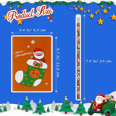 Yexiya 72 Pcs Christmas Notebooks and Pencils Bulk Set, Holiday Small Notebooks and Wooden Pencils
