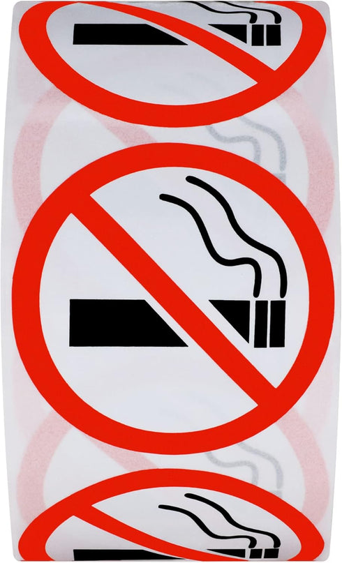 HYBSK No Smoking Logo Labels Glossy Paper Public Warning Stickers, 1.5" Round, 500 Total Per Roll