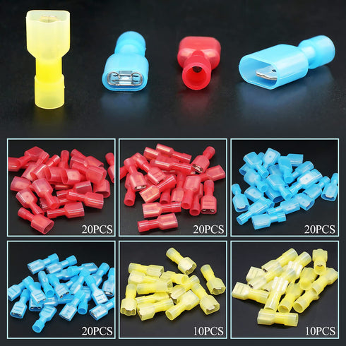 Twidec 100PCS Nylon Spade Connectors Kit, 22-10 Gauge Male and Female Quick Disconnect Fully Insulated