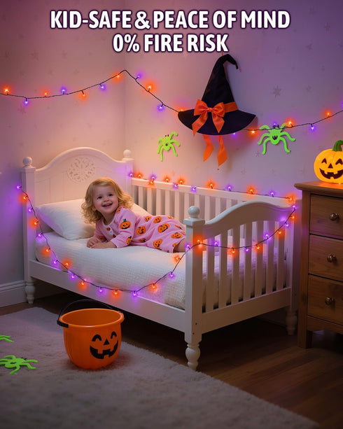 Kelumi 9.8ft 30 Halloween String Lights Battery Operated, Orange and Purple Fairy Lights with Timer Waterproof LED