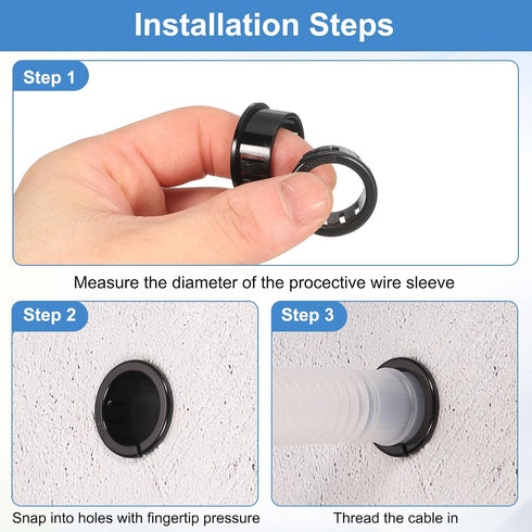 38 Grommet, 1/2" Grommet Grommets uxcell Pcs Cable Snap Bushing Mounting Dia Opened Snap Bushing - Black Round Nylon