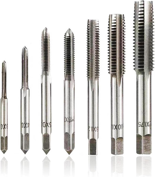 Metric Tap Set, HSS Hand Screw Thread Tapping Tool 7PCS M3-M12 Drill Bits Set