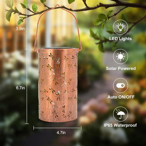 YISITEONE Dragonfly Outdoor Solar Lanterns, Garden Waterproof Metal Hanging Decor Lights for Patio Yard Pathway Lawn