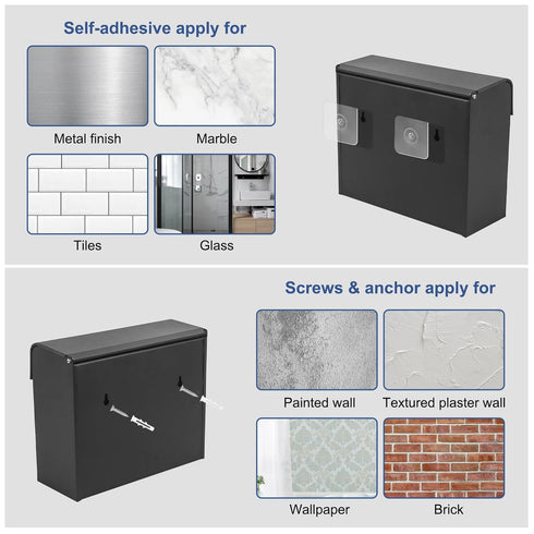 Bag,9.4x7.8x3.5 inches Sanitary Napkin Disposal Receptacle with Hygiene Disposal Bags and Trash Stainless Steel Wall