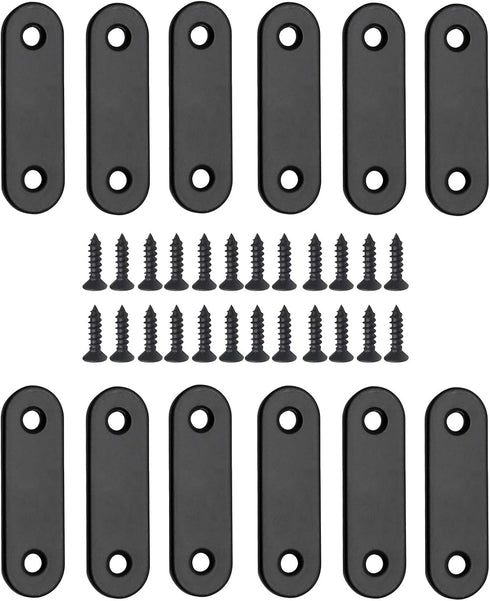 12 Pcs Straight Brace - Flat Brace 2” x 0.6” Stainless Steel Bracket for Wood, Furniture & Shelves, Matte Black