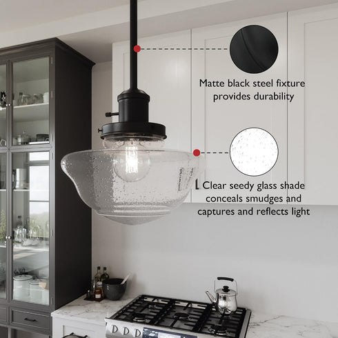 9 9 47 587451 Design House Vintage-Inspired Schoolhouse Pendant Light, in x in x in, Satin Gold, Clear Seeded Glass