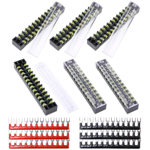 12pcs 600V 15A 12 Position Double Row Screw Terminal Strip and 400V 10A Red/Black Pre Insulated Terminal Barrier